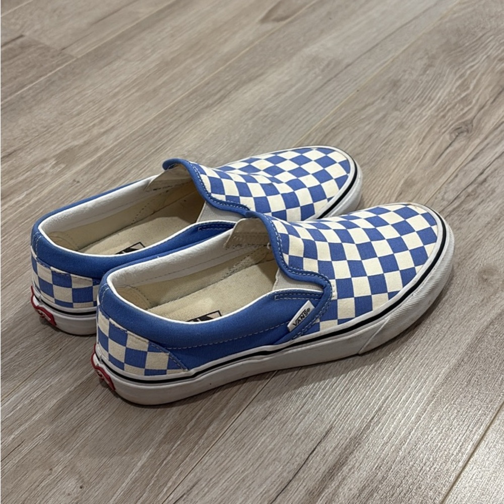 Vans Blue and White Checkered Slip-On Sneakers